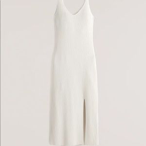 A&F White V-Neck Slip Midi Sweater Dress